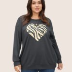 Heart Pattern Contrast Crew Neck Sweatshirt