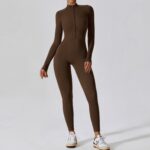 Women's zipper nude long sleeve yoga jumpsuit women's sports fitness training dance all-in-one bodysuit