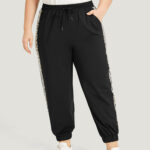 Patchwork Leopard Pocket Drawstring Elastic Waist Sweatpants