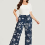 Silhouette Floral Print Drawstring Pocket Sweatpants