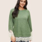 Guipure Lace Raglan Sleeve Plisse Sweatshirt