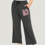 Number Print Drawstring Pocket Elastic Waist Sweatpants