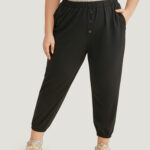 High Rise Button Detail Elastic Waist Sweatpant