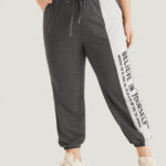 Letter Print Bowknot Contrast Patchwork Pocket Sweatpants