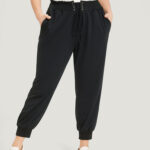 Solid Pocket Bowknot Shirred Sweatpants