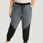 Contrast Patchwork Pocket Drawstring Elastic Waist Sweatpants