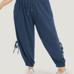 Solid Drawstring Pocket Ties Cut Out Sweatpants