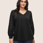 Plain Chiffon Patchwork Lantern Sleeve Sweatshirt