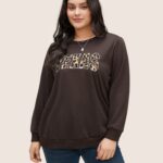 Leopard Embroidered Patch Rib Knit Sweatshirt