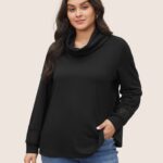 Plain Turtle Neck Crochet Lace Sweatshirt