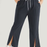 Contrast Patchwork Pocket Drawstring Split Hem Sweatpants