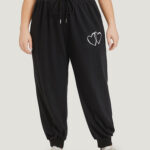 Plain Heart Embroidered Drawstring Pocket Sweatpants