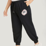 Plain Drawstring Patched Detail Pocket Sweatpants