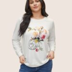 Graphic Natural Floral Print Crew Neck Sweatshirt